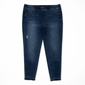 Spanx Jean-ish Leggings Jeans Size Large Blue Distressed Elastic Waist Ankle